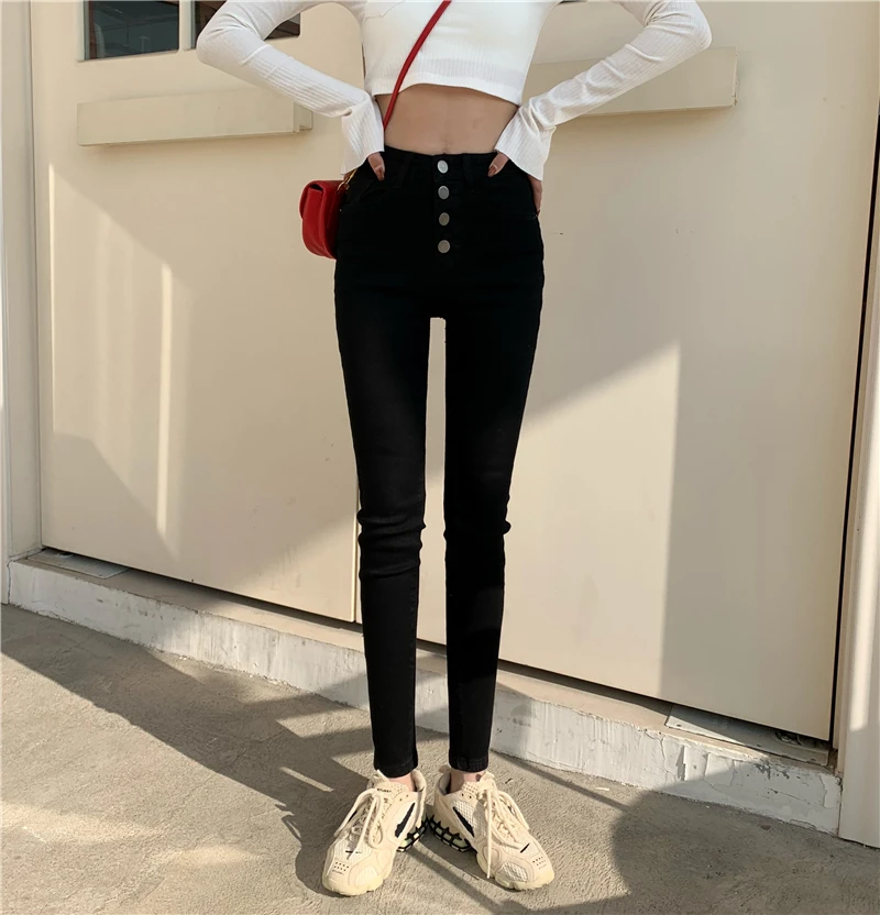 

DD1251 New fashion all-match tight elastic high waist slim pencil pants trousers jeans