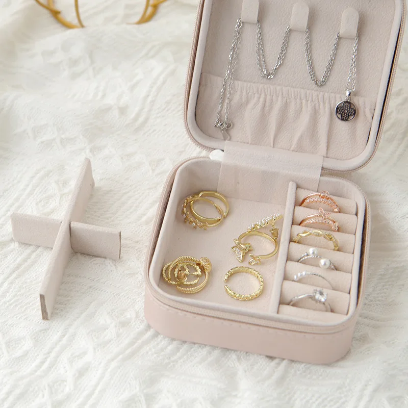 10pcs Jewelry Storage Box Jewelry Organizer Earrings Necklace Ring Jewelry Box Portable Waterproof Leather Zipper Jewelry Case