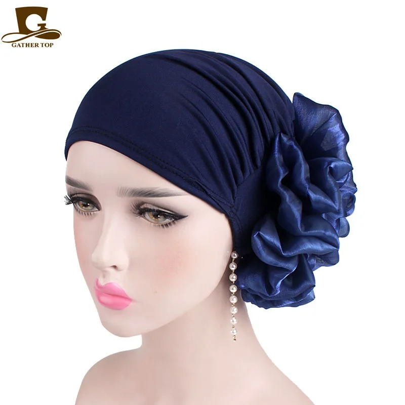 

New Women's Big Flower Turban Hat All-match Elastic Plate Flower Cloth Headgear Chemotherapy Hat Women's Muslim Headgear