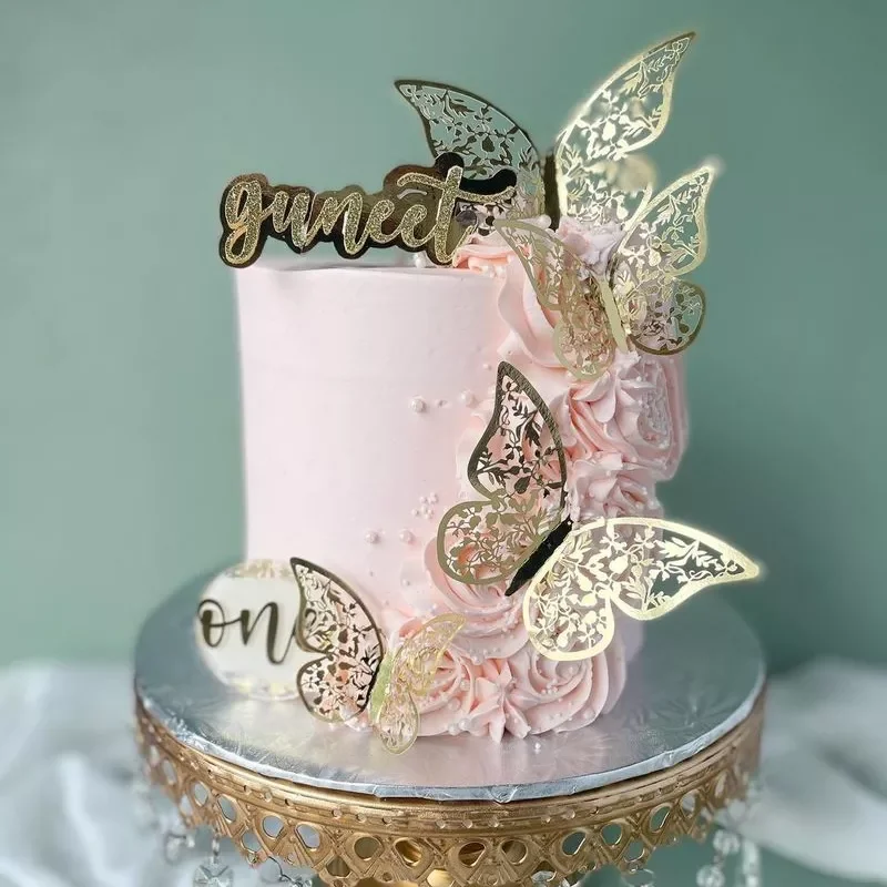 

12Pcs Metal Texture Gold Artificial Cake Topper Cake Decoration Simulation Butterflies Wedding Crafts Party Decoration