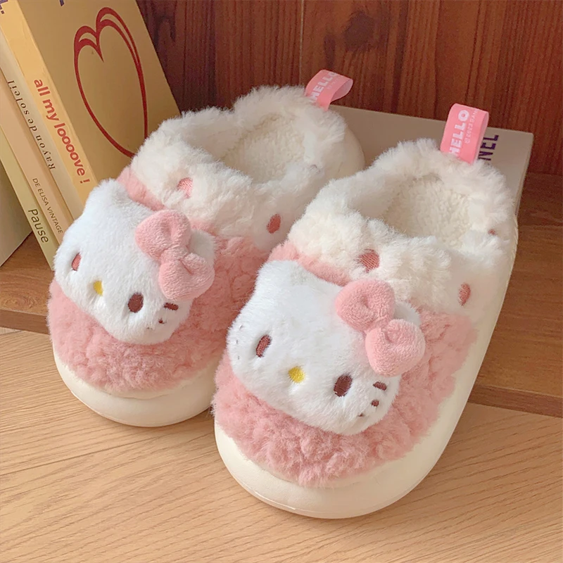 

Winter Hello Kitty Sanrio Kawaii Anime Indoor Home Warm Slippers My Melody Cute Cartoon New Cotton Shoes Gifts for Kids
