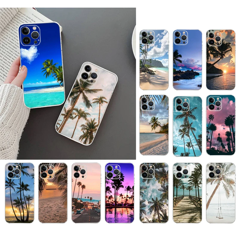 

Palm Tree Summer Beach Sea Phone Case For iphone 14 13 12 11 Pro Max XS XR X 12mini 14 Plus 7 8 SE Mobile Phone Case Funda