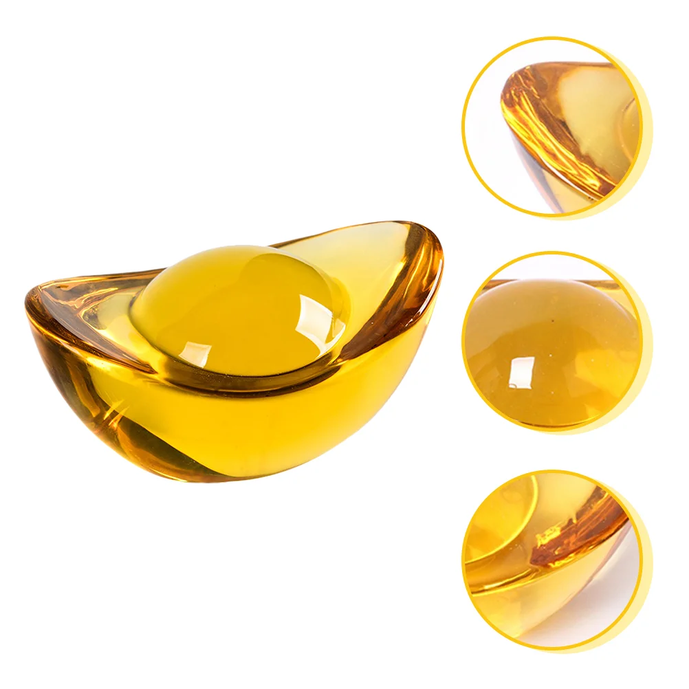 

Ingot Crystal Decorcraftsculpture Golden Tone Lucky Yuanbao Ornament Adornment Desktop