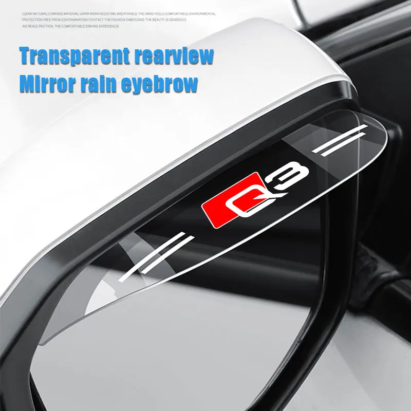 

2Pieces Rearview Mirror Rain Shade For Audi Q3 Logo Flexible PVC Car Back Mirror Eyebrow Rain Cover Car Acc Rainproof Blades