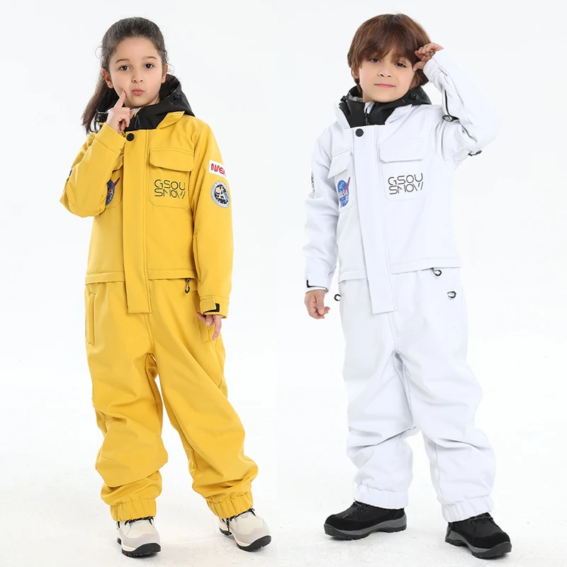Sport Mountain Children Jumpsuit Winter Hooded One Piece Ski Suit Boy Girl Waterproof Kids Snowsuits Outdoor Warm Alpine Clothes