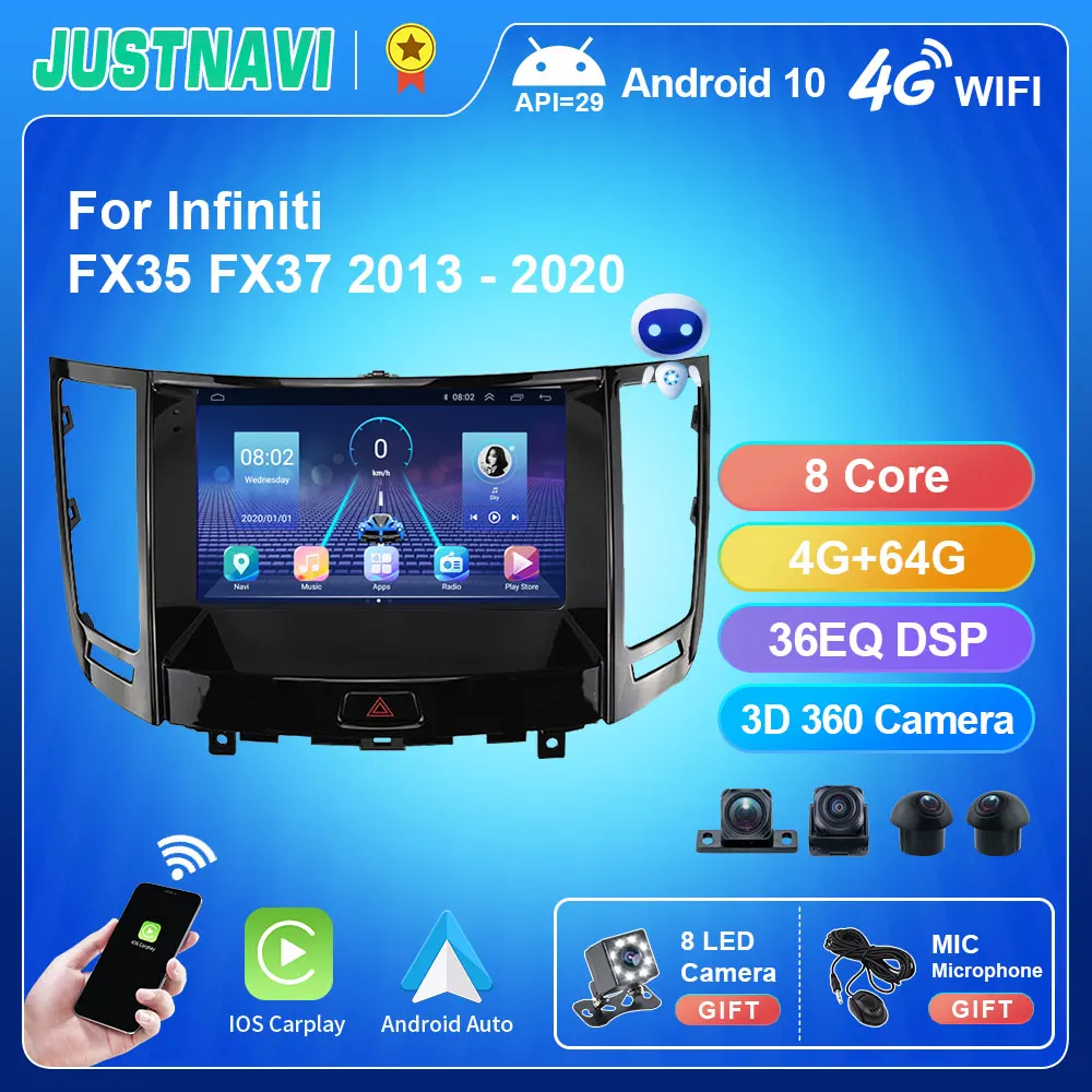 

JUSTNAVI For Infiniti FX35 FX37 2013 - 2020 Android 10.0 WIFI Car Radio Auto Car Play Multimedia Video Player GPS Navigation DSP