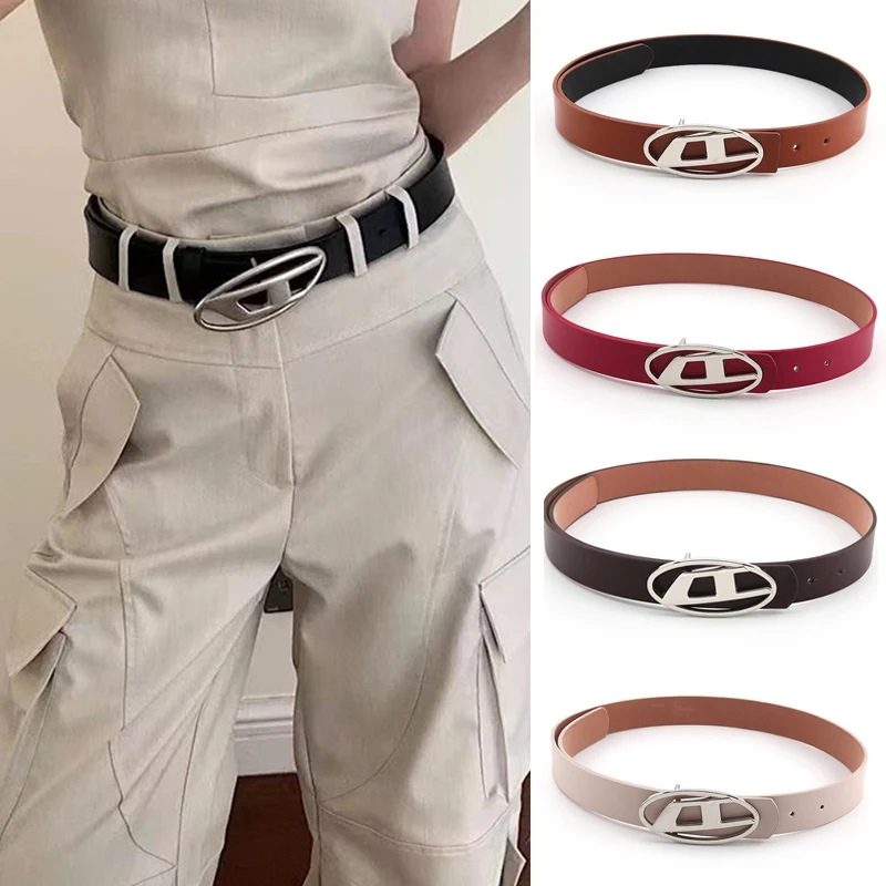 

Luxury Design Belt Letter Metal Women Snap Buckle Belts Vintage PU Leather Punk Gothic Waistband Jeans Pants Decor Belt Y2k