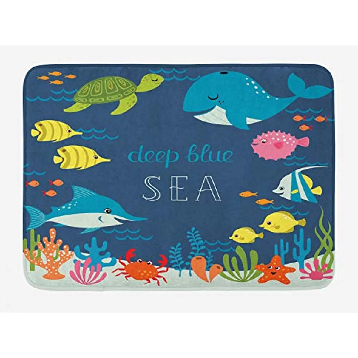 

Underwater Graphic Algaes Coral Reefs Turtles Fishes The Life Aquatic, Plush Bathroom Decor Mat with Non Slip Backing