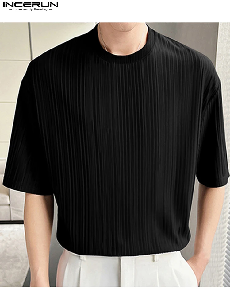 

Men T Shirt Round Neck Short Sleeve Solid Color Streetwear 2022 Casual Men Clothing Summer Korean Leisure Tee Tops S-5XL INCERUN