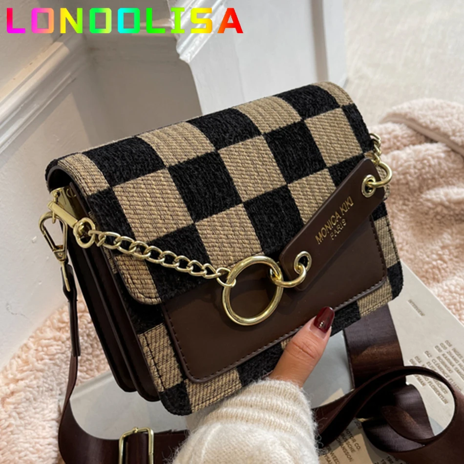 

Retro Checkerboard Fabric Crossbody Bags for Women 2022 Brand Chain Designer Handbags and Purses Female Shoulder Plaid Bags Sac
