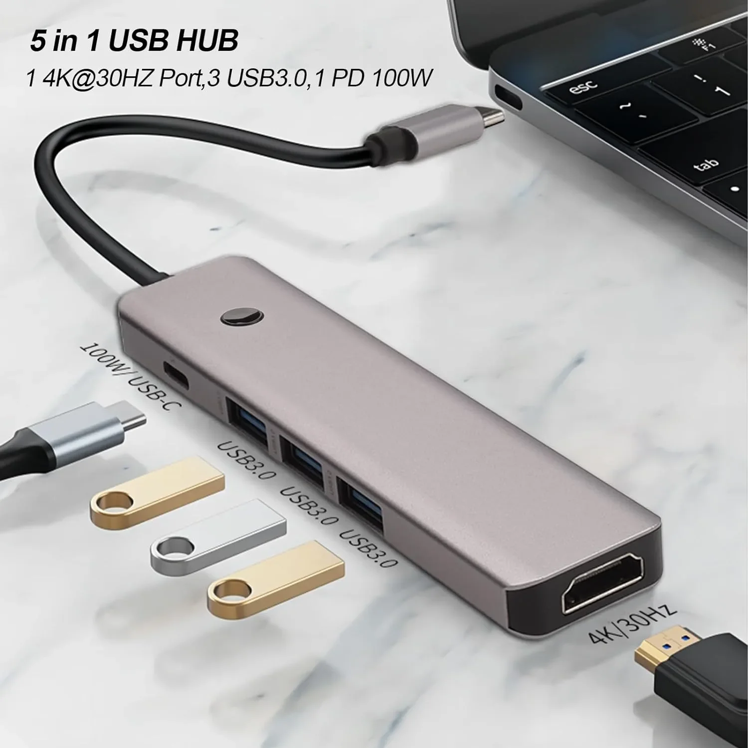 Usb-концентратор 5 в 1 с поддержкой 4k HDMI и кнопкой включения/выключения