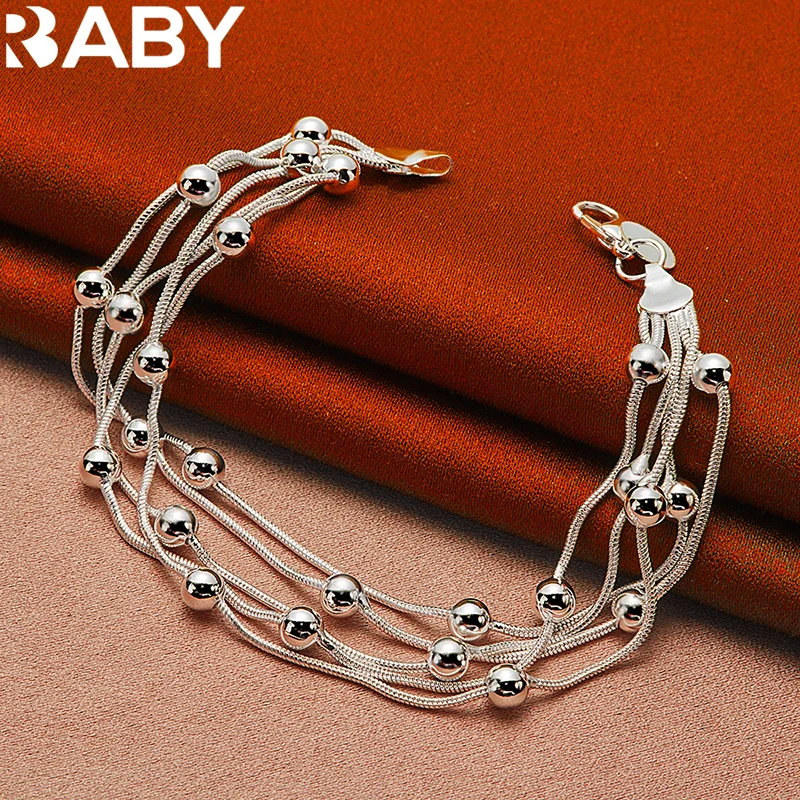 

URBABY 925 Sterling Silver Beads Snake Chain For Women Charms Bead Bracelet Fashion Wedding Party Jewelry Holiday Gifts