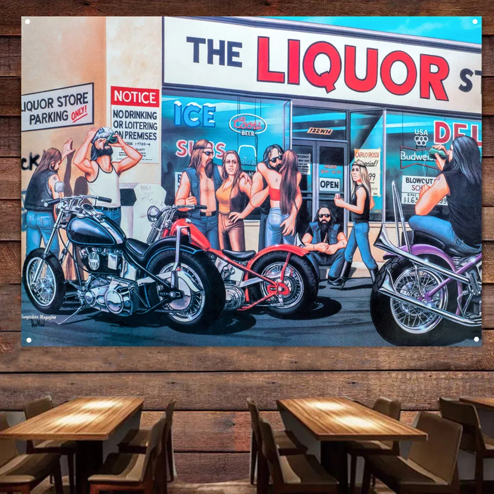 

Couple Beer Flag Banner Live or Ride Poster Decor Mural Bikers Art Wall Sign Vintage Motorcycle Car Man Cave Bar Club Pub Garage