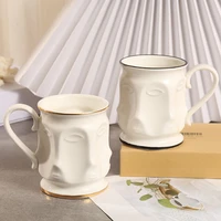 creative abstract face mugs in gold black rim ceramic breakfast coffee tea milk cups home kitchen drinkware fun couple mug gifts