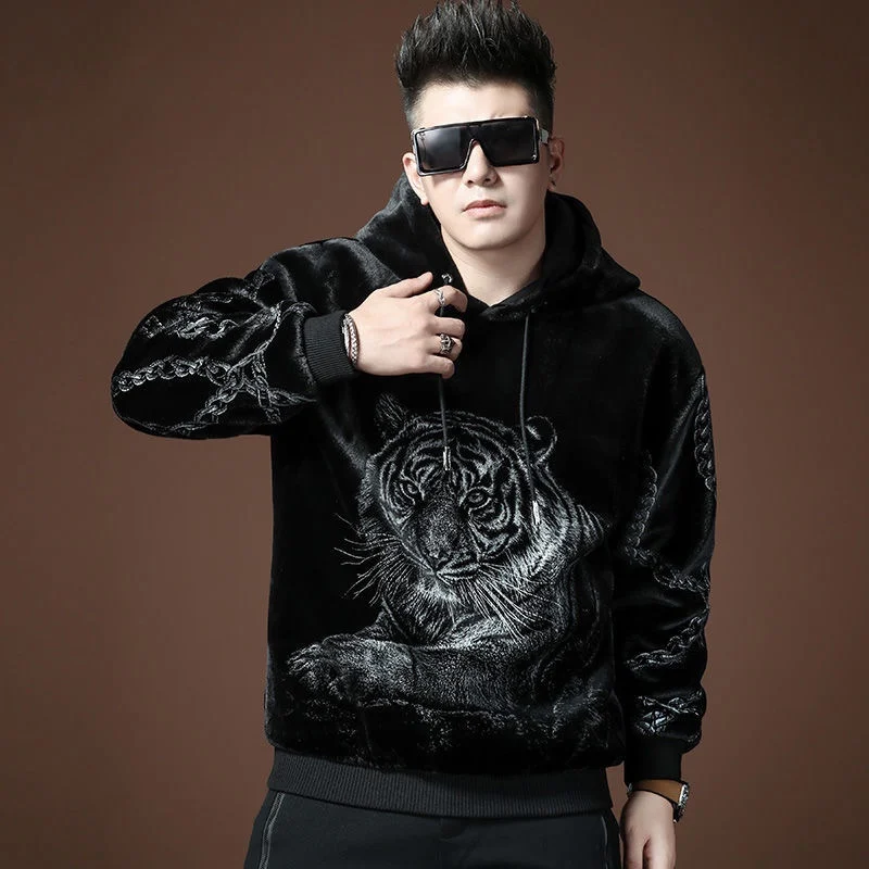

#4224 зимние черные толстовки с капюшоном, Мужская плюшевая толстовка с 3D принтом тигра, пуловер, уличная одежда, флисовые толстовки с длинным рукавом, теплые