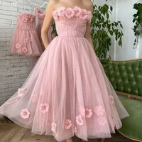 eightree sexy prom dresses pink strapless 3d flower tulle tea length evening cocktail party night prom gowns elegant plus size