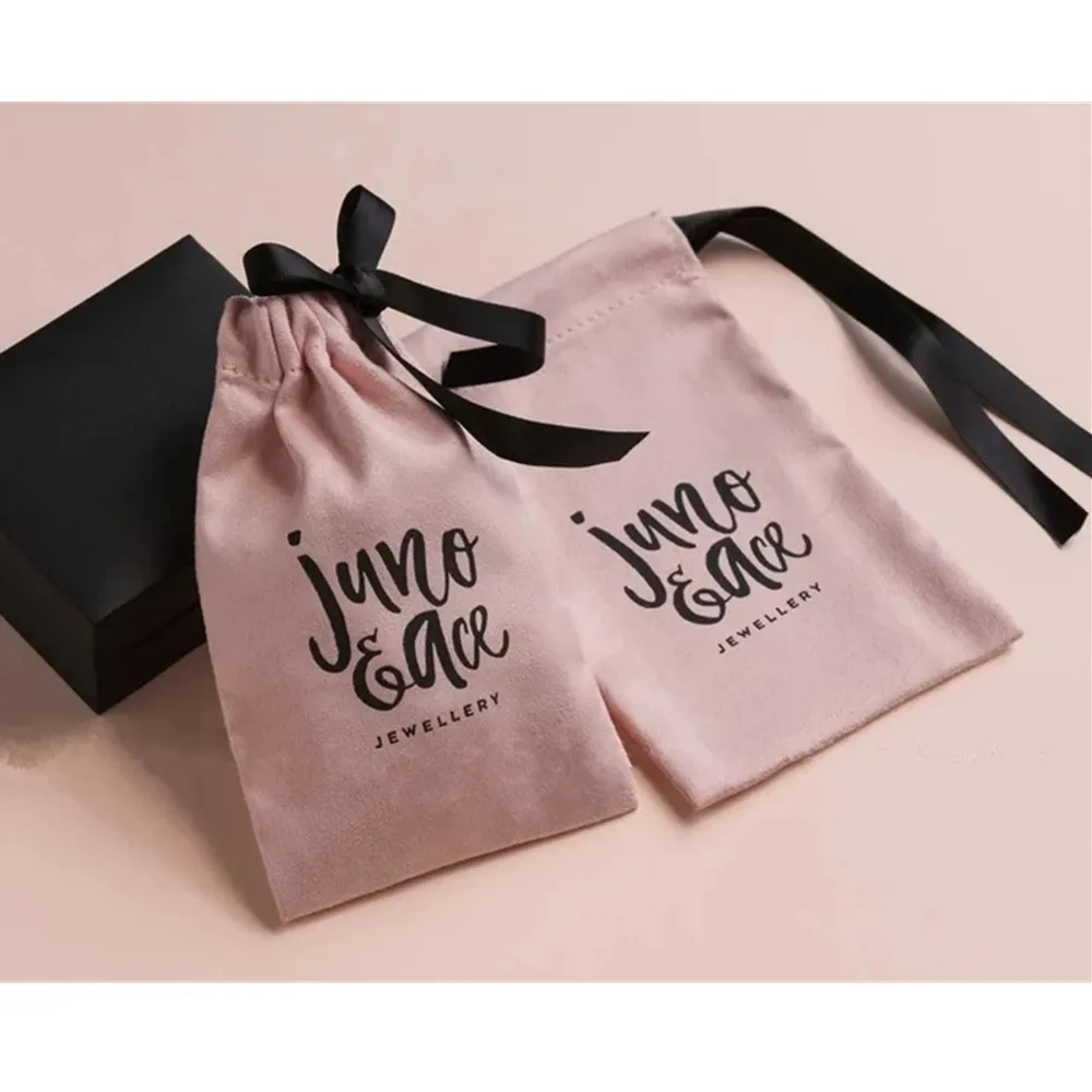 50 jewelry packaging bags personalized logo print drawstring bags custom pouches chic wedding favor bags pink flannel bags