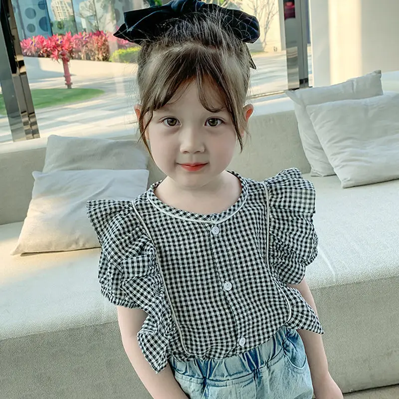 

Рубашки однобортные с круглым вырезом для девочек, Простые Модные мягкие и удобные повседневные рубашки в клетку стандартной длины в совре...