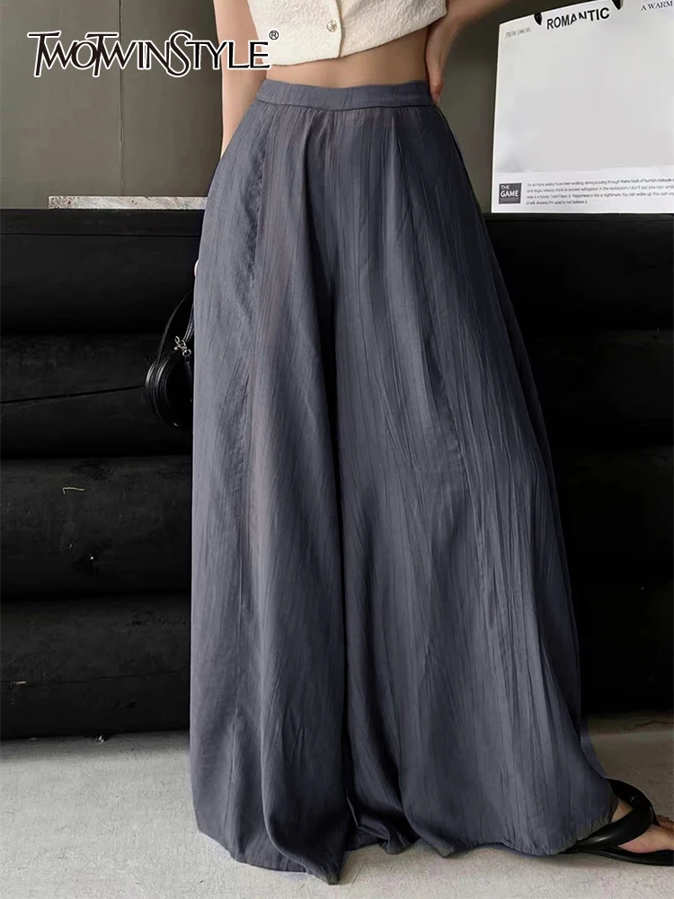 

TWOTWINSTYLE Patchwork Folds Pants For Women High Waist Loose Solid Temperament Casual Pant Summer Female Fashion Clothing 2023