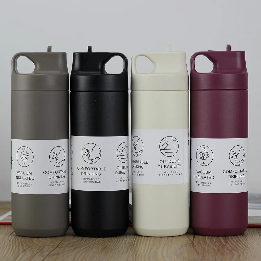 

New550ml With Straight Tube Straw Stainless Steel Cover Thermos Straight Cup Fashion Portable Vacuum Stainless Steel Thermos Cup