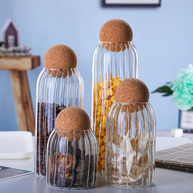 

Transparent Vertical Grain Glass Sealed Jar Moisture-proof Tea Jar Creative Grains and Nuts Storage Jars Kitchen Food Containers