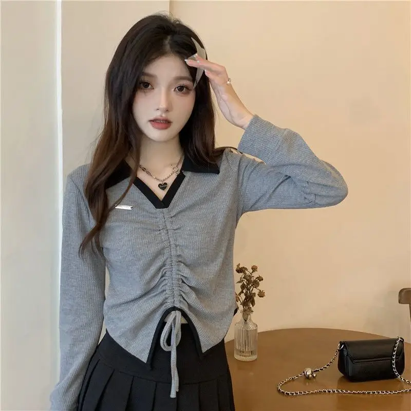 

Tshirt Loose 2023 Sexy Top for Women Plain Crop V Neck Woman T-shirt Aesthetic Clothing Polyester Novelties Original New In Tee