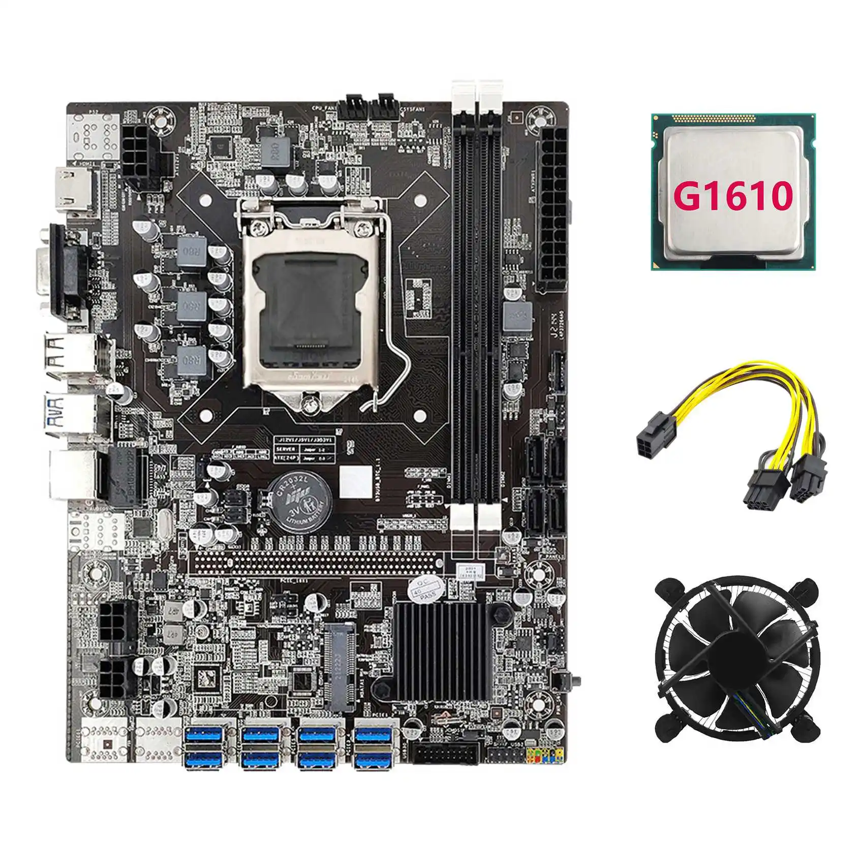 

Материнская плата B75 ETH 8XPCIE на USB + G1610 CPU + охлаждающий вентилятор + 6Pin на двойной 8Pin кабель LGA1155 B75 BTC Майнер материнская плата