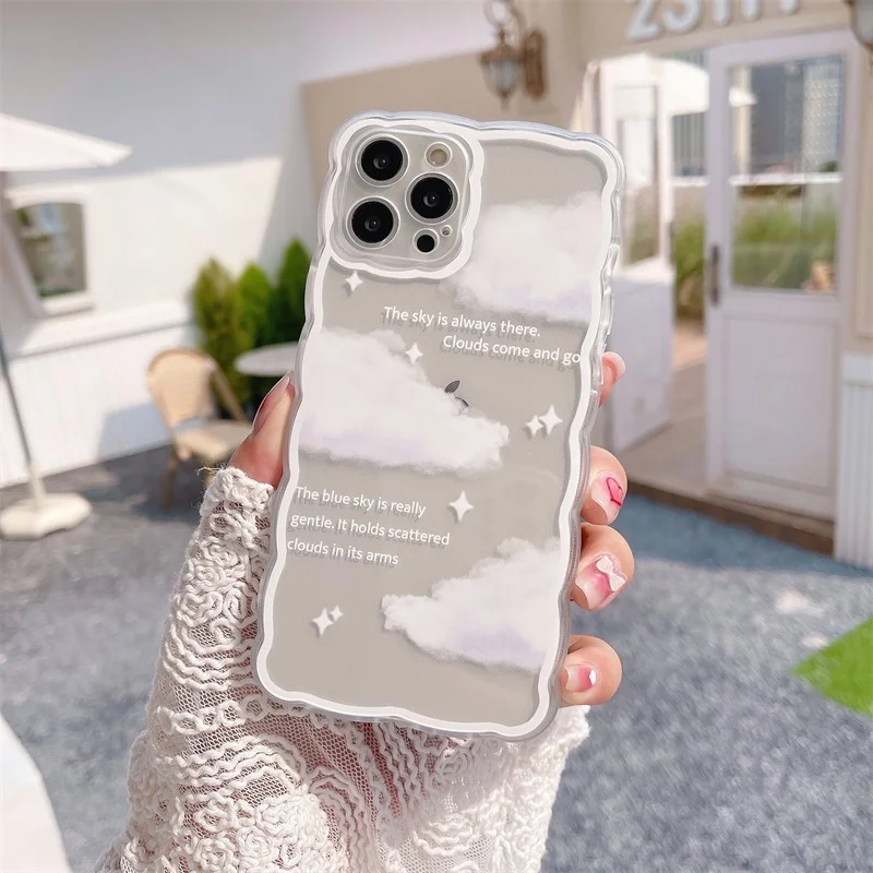 

Korea Art wavy Cloud Transparent Phone Case For iPhone 13 12 11 Pro Max X XR XS 7 8 Plus Clear Soft Silicone Shockproof Cover