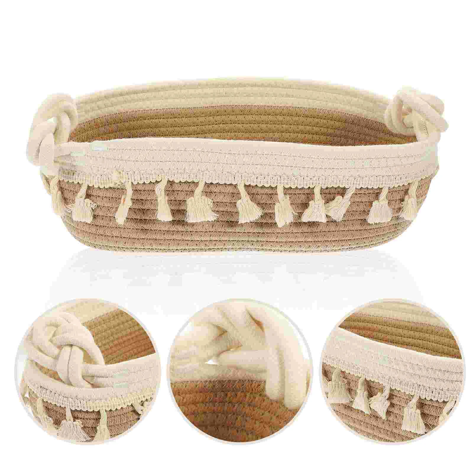 

Basket Storage Woven Baskets Rope Cotton Organizer Toilet Wicker Rattan Macrame Bohemian Makeup Bathroom Papertray Decor Candy