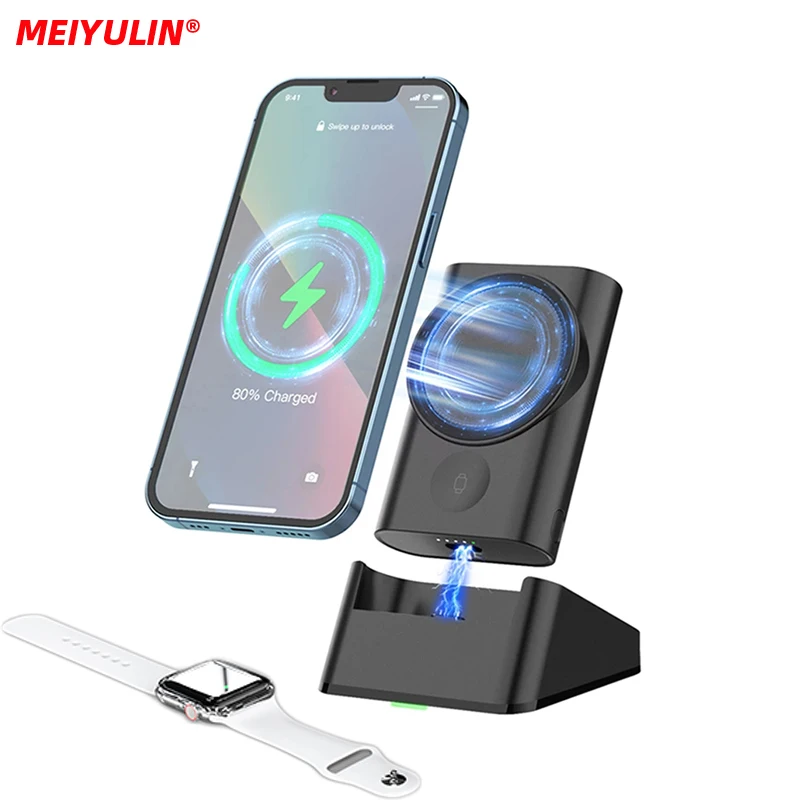 

5200mAh Magnetic Power Bank 15W Wireless Charger Detachable Stand for iPhone 14 13 External Battery Powerbank for Apple iWatch