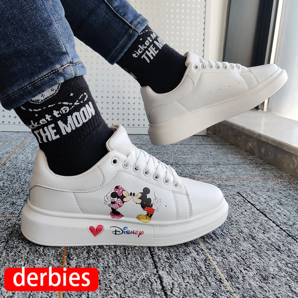 cute mickey minnie Couple Men Women casual Shoes Male Platform Sneakers Girls disney Casual kateboarding Shoes flats 3D graffiti
