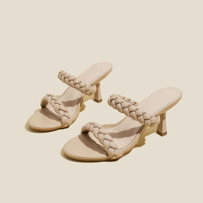 

Женские босоножки в европейском и американском стиле, Новинка лета 2022, плетеные сандалии с открытым носком на высоком каблуке, женские туфл...