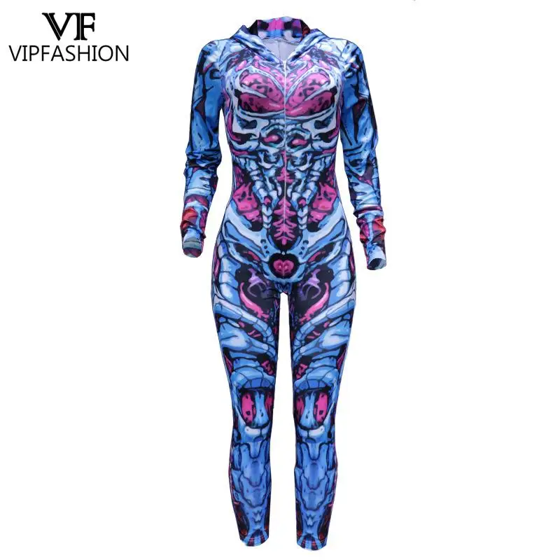 Женский костюм-скелет на молнии спереди с капюшоном