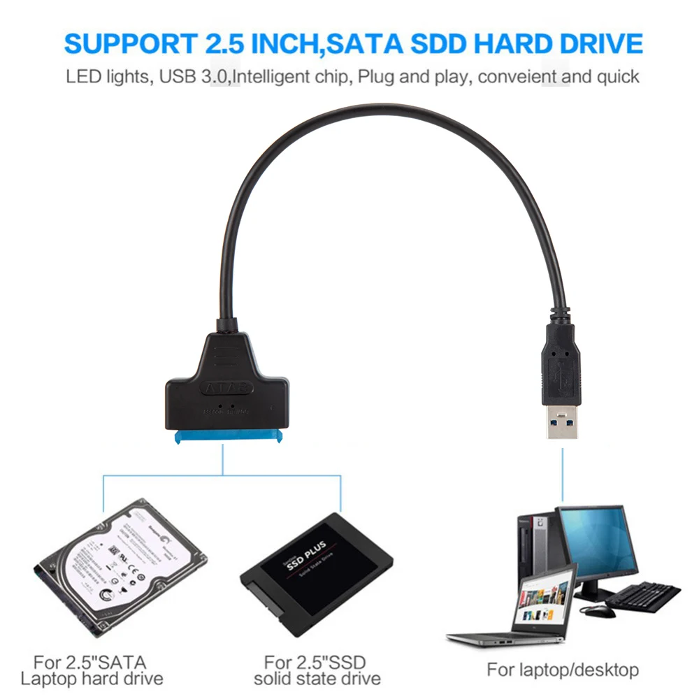 Кабель SATA-USB 3 0 USB 2 до 6 Гбит/с для внешнего жесткого диска 5 дюйма SSD SATA 22-контактный