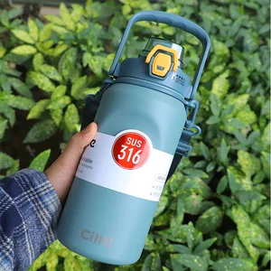 1L Large Capacity Water Bottle Straw Cup High Temperature Stainless Steel Thermos Cup Portable Outdo