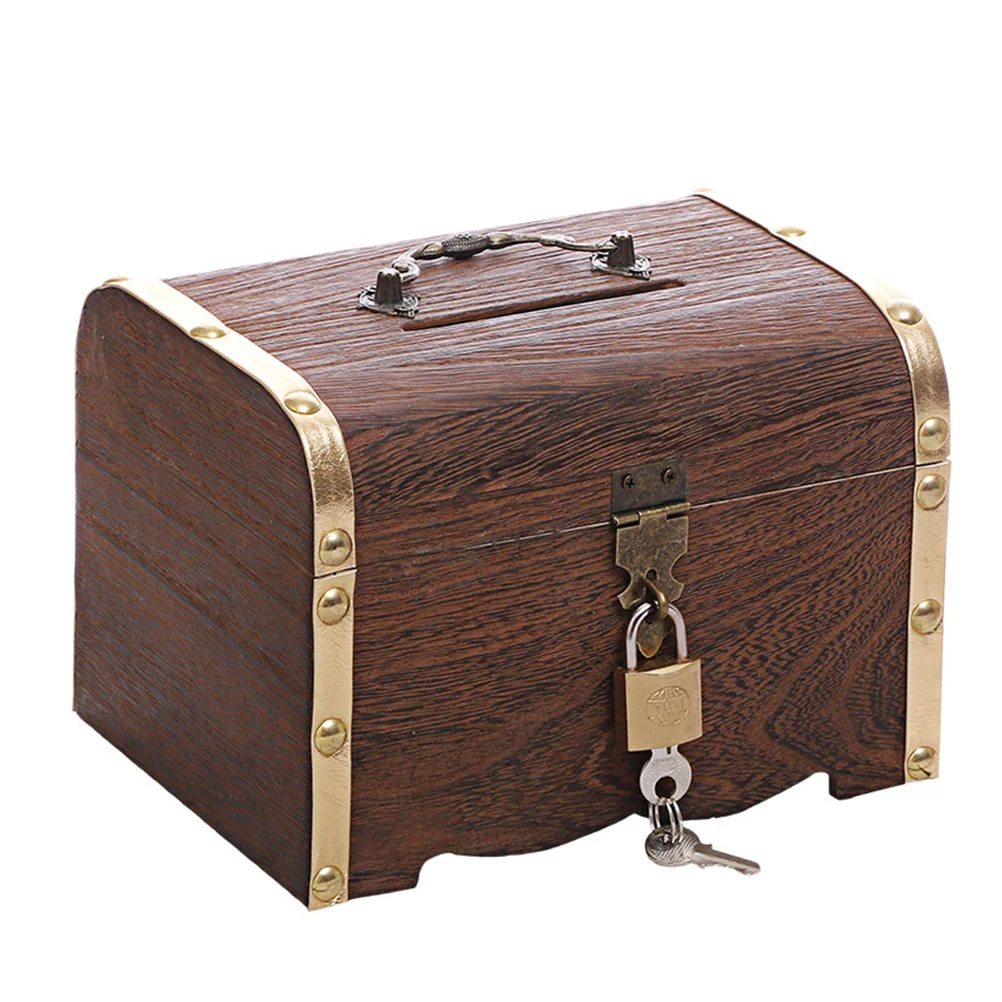 

Vintage Treasure Travel Jewelry Case Small Treasure Box Vintage Piggy Bank Cash Box Saving Coins Wood Money Box Girl