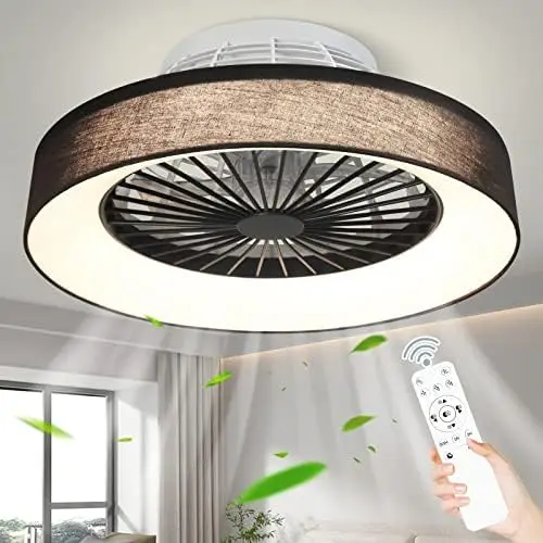 

Low Profile with Light, 22.5'' LED Dimmable Ceiling Fans with Lights and Remote, Modern Bladeless Enclosed Flush Mount Fan wit