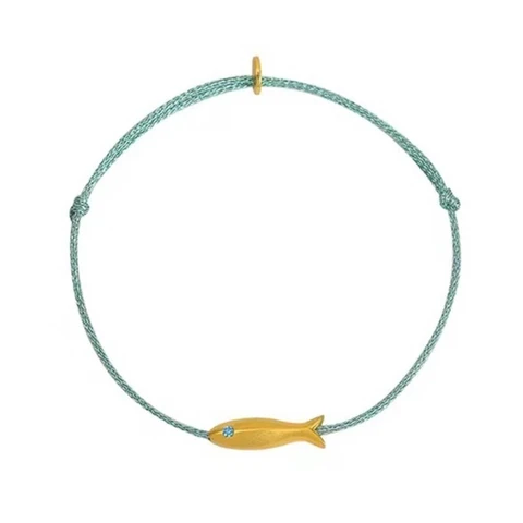 Минималистичный браслет-подвеска с золотой рыбкой, плетеный браслет из синей шелковой нити, ювелирные изделия, Прямая поставка