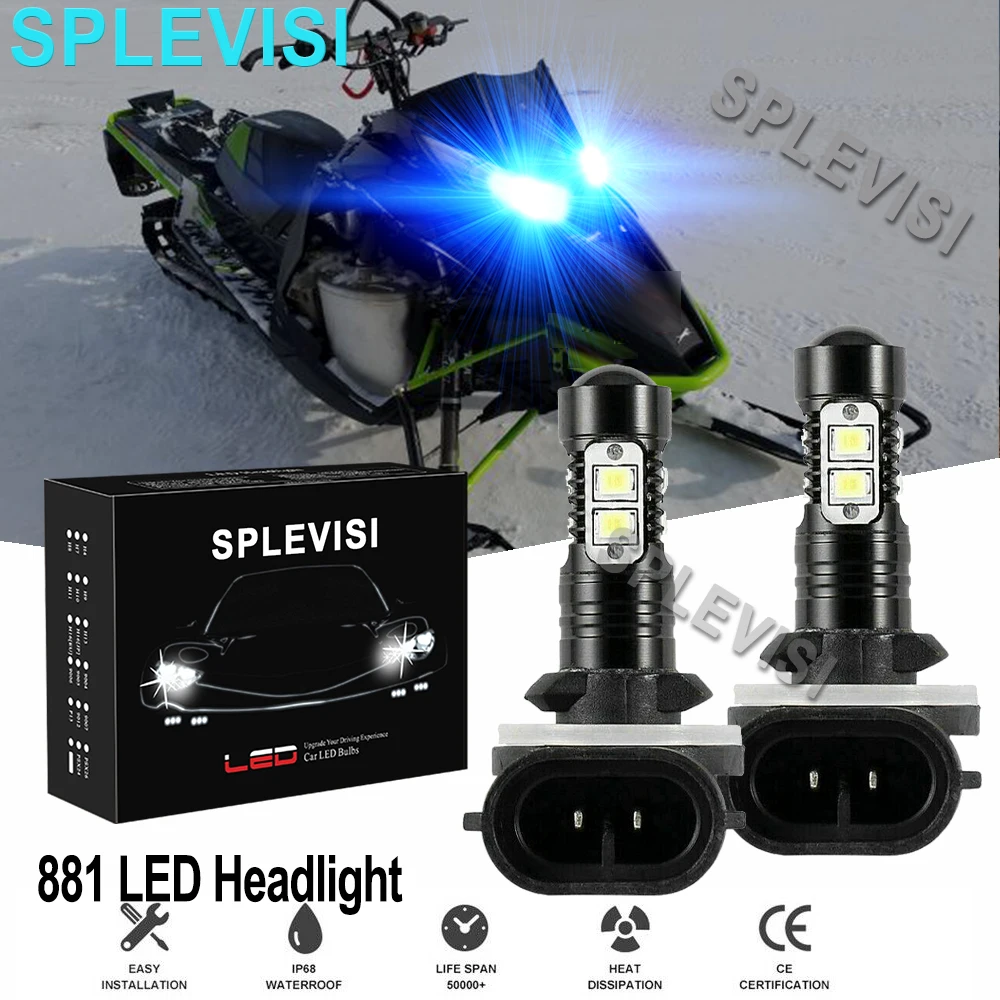 2PCS 8000K Ice Blue 50W LED Headlights Bulbs For Arctic Cat M5 M6 M7 M8 Firecat 500 600 700 F5 F6 Snowmobiles