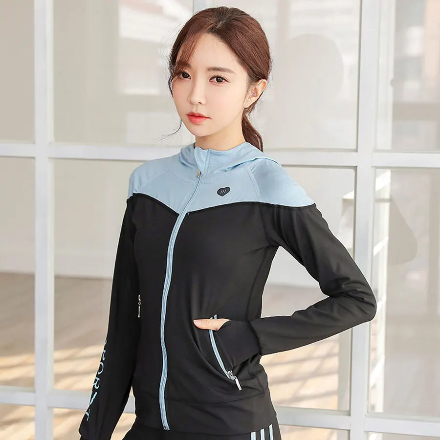 Women Thin Slim Sport Hoodies Zipper Running Jackets Quick Dry Long Sleeve Thumb Hole Yoga Tops Gym Workout Fitness Hooded Coat