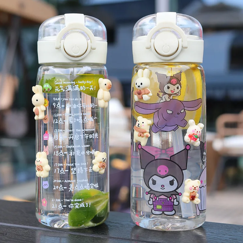 

400ml Sanrio Series Water Bottle Kuromi Cinnamoroll My Melody Summer Outdoor Portable Water Bottle Transparent Straw Cup