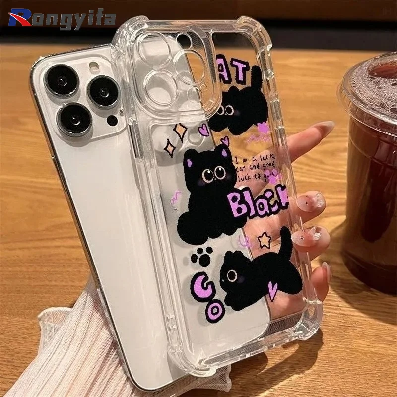 Фото Милый чехол для телефона с черным котом для Vivo T5 T5X T4 T3 Lite Ultra T3X T2 T1 T2X X50 X30 X27 Pro Plus X23 X21, прозрачный мягкий чехол с мультяшным рисунком. №2