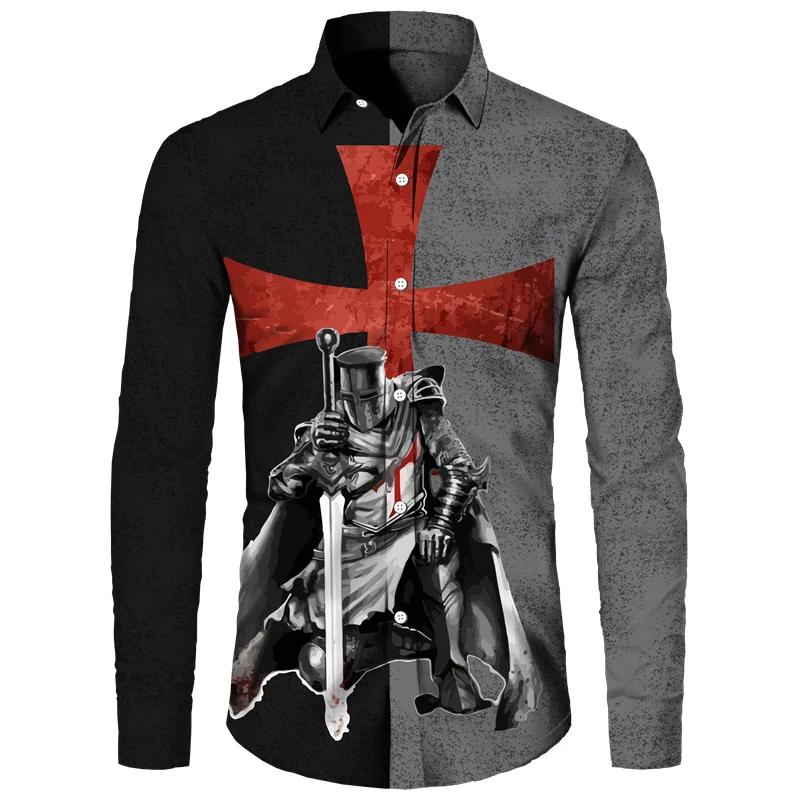 

Винтажные Рыцари темплар 3D печатные мужские рубашки на пуговицах крутой узор самурая уличная одежда с длинным рукавом Топы весенне-осенний кардиган