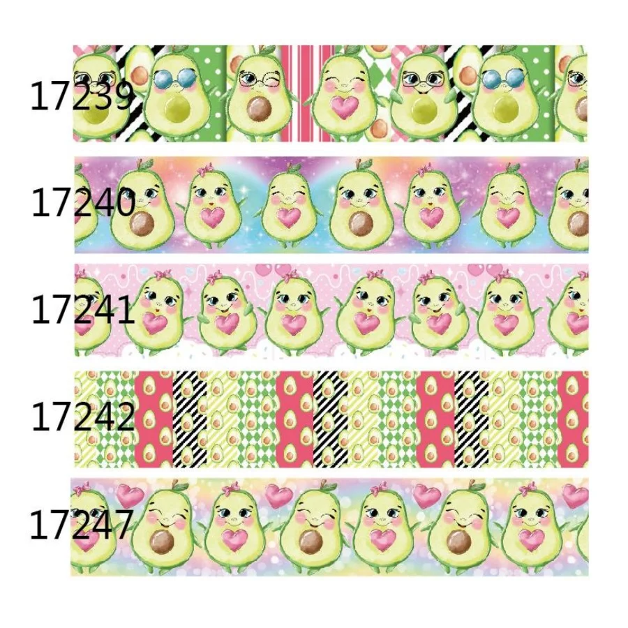 

Printed Fruit Cartoon Avocado Grosgrain Ribbon 25mm 10yards for Hairbows Diy Decoration Crafts Material