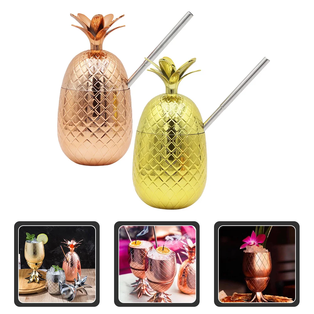 

2 Sets Party Pineapple Cup Reusable Beer Cup Party Drinking Cup Pineapple Cup with Straw