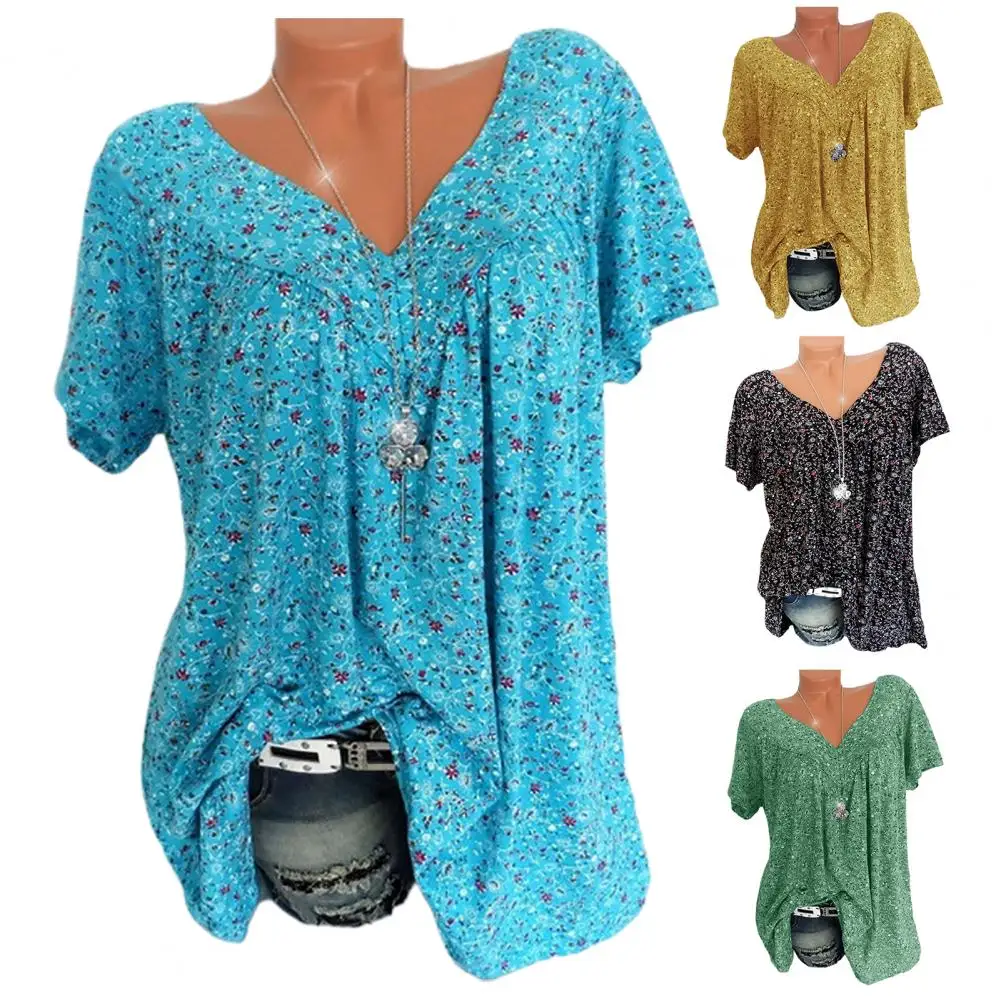 

Блузка летняя с V-образным вырезом и коротким рукавом