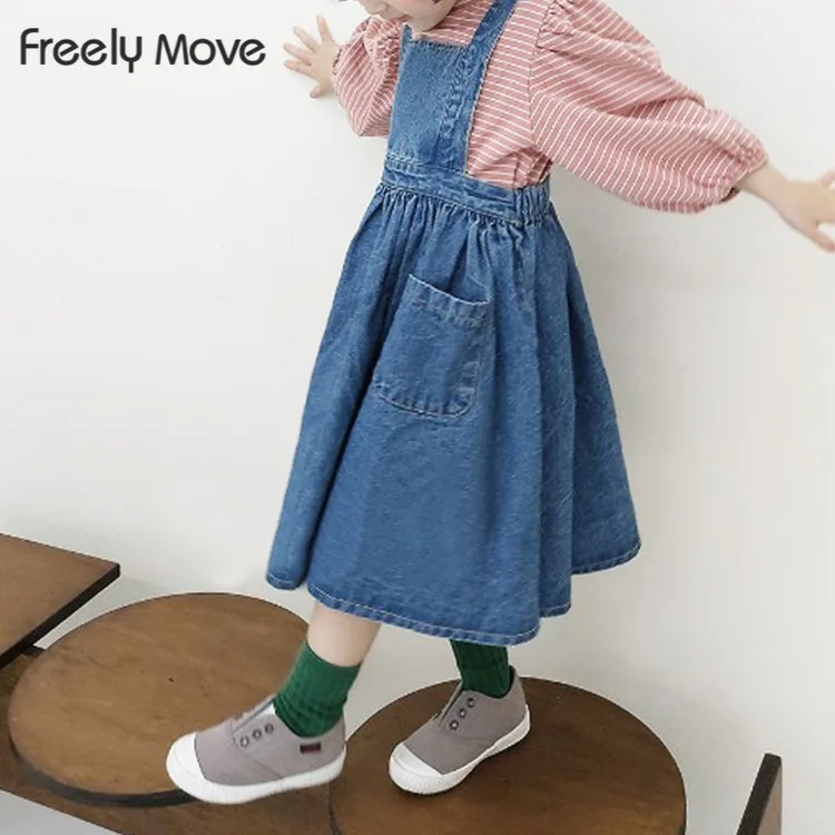 

Freely Move 2022 New Summer Girls' Dress Korean Strap Denim Casual Sleeveless Princess Dress Children's Baby Kids Girls Clothing