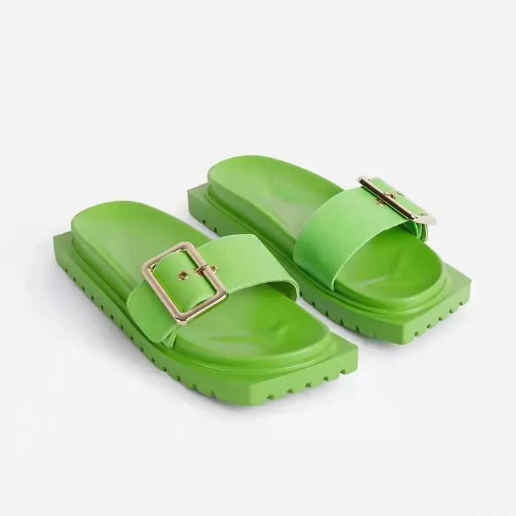 

2022 New Flat Peep Toe Buckle Slippers Fashion Women's Shoes Luxury Sandals Women Designers Womens Shoes Comfort Summer