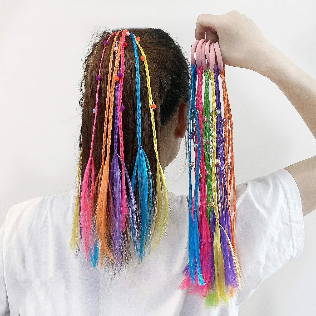 

1Pc Colorful Dirty Braided Ponytail Elastic Hair Band Rubber Band Wig Headband Girls Twist Braid Rope Headdress