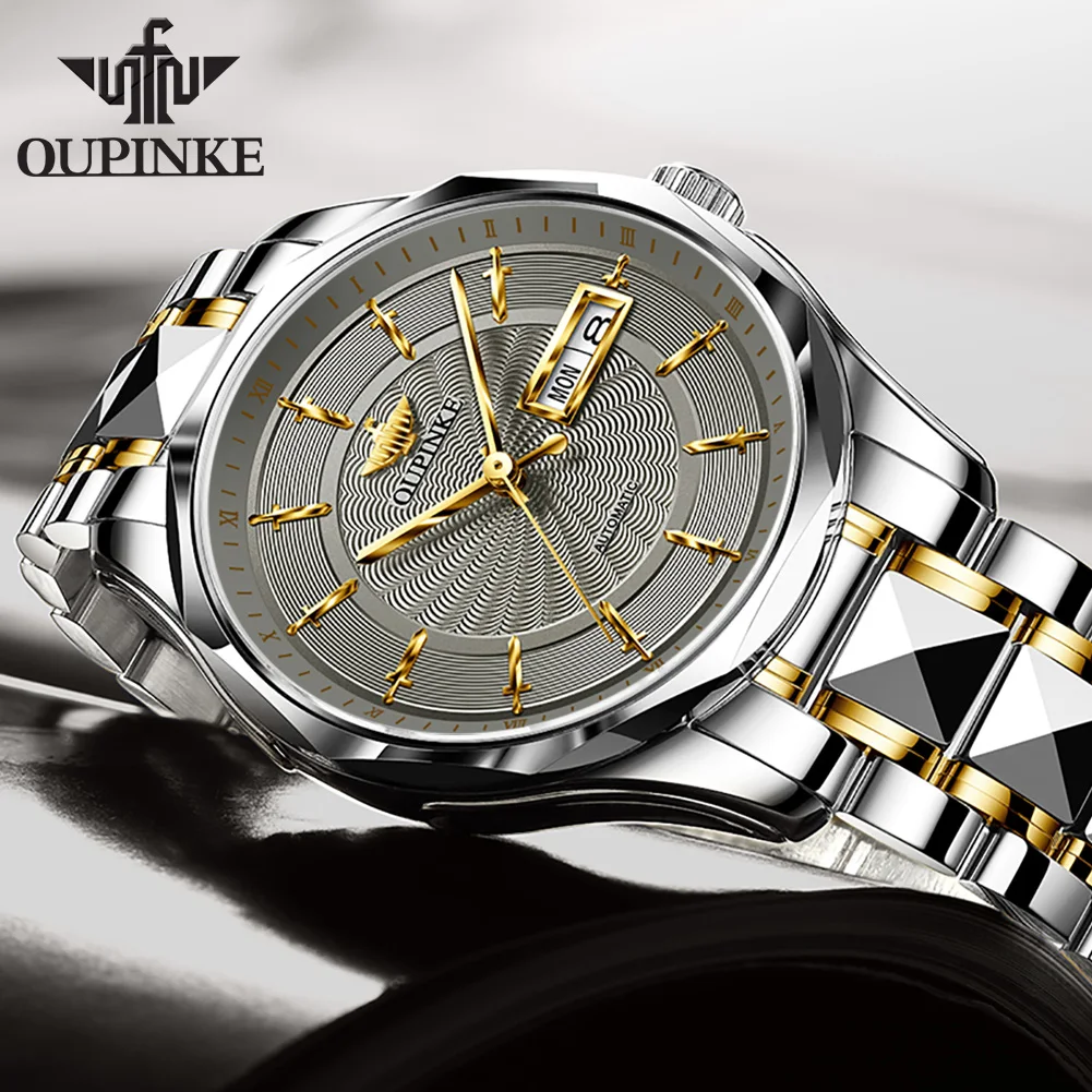 

OUPINKE Men Automatic Watch Sapphire Crystal Luxury Mechanical Wristwatch Waterproof Tungsten Steel Watche Men Relogio Masculino